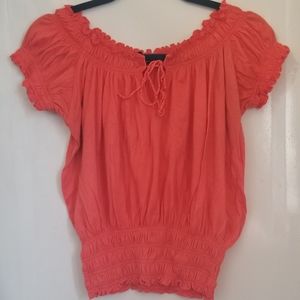 Juniors Off the Shoulder Smocked Top | Coral